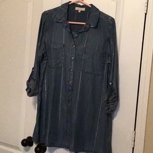 Side Stitch tunic length button shirt